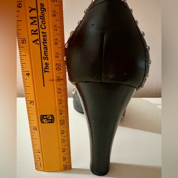 Coach Billee Black Leather Studded Peep Toe Heels Pumps - Picture 6 of 8